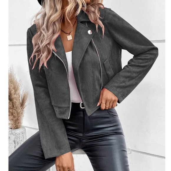 Luxe Zipper Vegan Suede Moto Biker Jacket - Picture 7 of 8